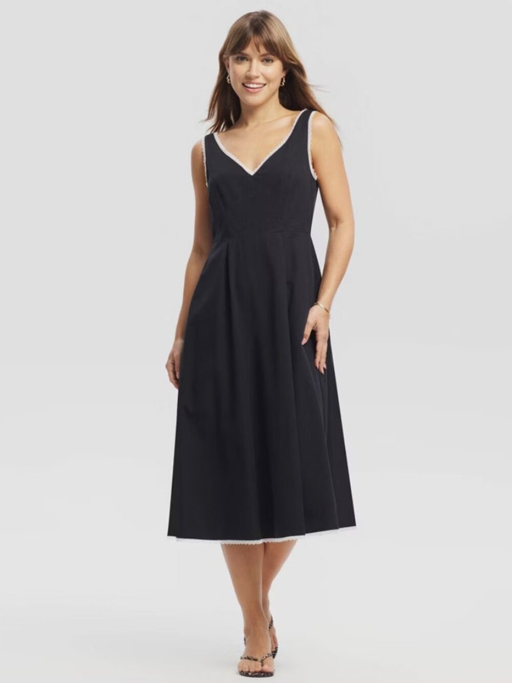 Women's Contrast Lace Trim Midi Dress - A New Day Black L
